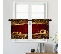 Batmerry Lot de 2 Rideaux de Noël pour Hommes Mages, étoile dorée de Bethléem, Rideaux de Cuisine Courts, occultants Multicouches en Polyester pour Salon/Salle de Bain, 66 x 61 cm