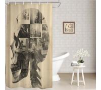 Batmerry Rideau de douche souvenir d'enfance avec photos délavées, collage tête de mort avec vieilles photos, décoration de salle de bain, anneaux en fibre de polyester, séchage rapide, imperméable