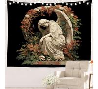 Batmerry Tapisserie d'ange émiettée, crânes d'ange, fleurs de vigne, décoration murale à suspendre en fibre de polyester blanche à volants pour dortoir, chambre à coucher, salon, 99,3 x 150,1 cm