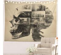 Batmerry Tapisserie souvenir d'enfance délavée, collage de crânes avec vieilles photos, décoration murale à suspendre en fibre de polyester pour dortoir, chambre à coucher, salon, 99,3 x 150,1 cm