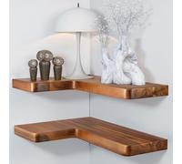 BATODA Étagères flottantes d'angle en bois d'acacia 43,2 x 30,5 cm - Étagère murale rustique en bois pour chambre à coucher, cuisine - Supports et matériel d'étagère inclus (acacia, 43,2 x 30,5 cm)