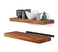BATODA Lot de 2 étagères murales flottantes en bois d'acacia de 43,2 cm - Étagère murale rustique en bois de ferme pour chambre à coucher, cuisine, décoration d'intérieur - Supports et matériel de