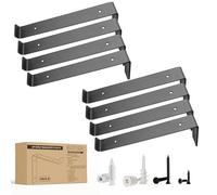 BATODA Lot de 8 supports d'étagère de 30,5 cm avec rebord pour étagère flottante à monter soi-même - Lot de 8 supports d'étagère L noirs de 30,5 cm - Crochets robustes pour étagères - Support mural