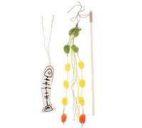 Bâton à Chat Interactif avec Herbe à Chat et Poisson, en Bois | Franges à Pompon, Design Créatif Aléatoire, pour Chats D’intérieur, Jeu Actif et Entraînement Quotidien Style Aléatoire