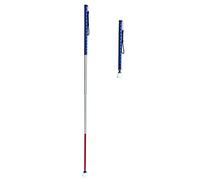 Bâton Blanc 4 Sections pour Aveugle en Aluminium Télescopique, avec 2 Boule Tournante à Roulement (Bleu Poignée)