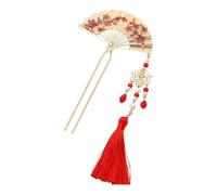 Bâton De Cheveux Chinois, Mini Épingle À Chigñon En Métal En Forme D’éventa | Épingle À Cheveux En Alĺiage De Zinc De 17 Cm, Poignée À Double Griffe Avec Perles Et Glands Pour Chignons, Qipao, Mariages,