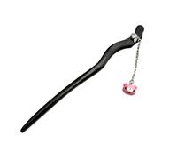 Bâton de cheveux en bois noir avec pompon d'ours mignon, épingle à for femmes Épingle à cheveux en bois(PINK)