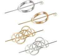 Bâton de Cheveux en Métal,Forreen 4 Pièces Barrettes à Cheveux Femme Vintage Creux Créatif Épingle À Cheveux Celtique pour Mariages Invités Fêtes Bureaux Travail (Argent,Or)