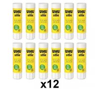 Bâton de colle - UHU - 8,2g - Lot de 12 - Composé à 98% d'ingrédients naturels - Lavable à froid