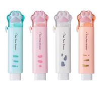 Bâton de gomme 4 pièces, gomme rétractable en forme de patte chat 4 couleurs, gommes portables 4x1 pouces, mignonnes rétractables pour enfants et adultes