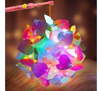 Bâton de lanterne portable pour enfants - Lanterne St Martin multicolore - Kit de bricolage pour fêtes, anniversaires, fêtes, mariages (papillons et fleurs rose)