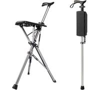 Bâton De Marche Pliable à 3 Pieds avec Siège, Tabouret De Canne Portable, Chaise De Canne Pliable Capacité De 400 LB Hauteur Réglable pour Les Hommes âgés, Les Personnes Handicapées Et Les