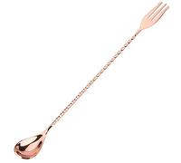 Bâton de mélange de cocktail cuillère à long manche en acier inoxydable exquis outil de stratification de mélange à poignée torsadée antidérapante pour bar bar barman(Spoon with fork-Or rose)