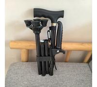 Bâton de randonnée pliable, canne de marche antidérapante multifonctionnelle, béquille universelle portable en alliage d'aluminium à 4 pieds, équipement de camping Modèle noir à une seule jambe : 32 c