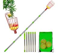 Bâton de récolte de fruits télescopique - Outil de cueillette de fruits en acier inoxydable - Tige de récolte amovible avec panier - Cueille-fruits portable, inoxydable et léger - Pour prunes, poires