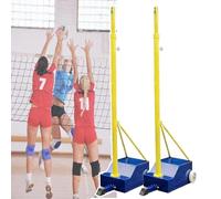 Bâton de volley-ball portable d'extérieur robuste avec filet de volleyball/badminton, hauteur réglable : 1,55-2,1 m, base lestée remplissable de 70-80 kg, rouleaux mobiles, pour école/stade