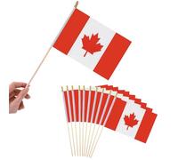 Bâton en Bois - 10 Pièces Petit Drapeau Canada Stick Banniere Mini Drapeau Canadien à Manivelle Fanions avec mât pour Fête Festival Celebration Anniversaire Mariage Decoration Ecole Jardin 14x21cm