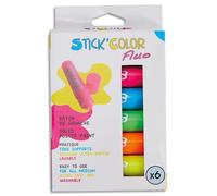 Baton gouache stick'color solide tous supports coloris fluo assortis boite 6 unites