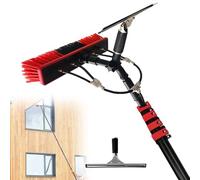 Bâton télescopique de nettoyage de fenêtre de 10,9 m avec raclette et brosse alimentée à l'eau - Kit d'outils extensible pour nettoyage de vitres à grande portée - Idéal pour un usage domestique et