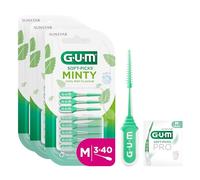 Bâtonnet Interdentaire GUM® SOFT-PICKS® MINTY/Brins en Caoutchouc Souples Parfum Menthe/Nettoyage Doux pour les Gencives/Pack 3x40 unités +1 bonus offert
