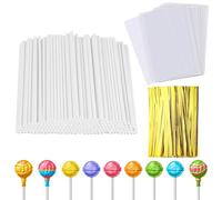 Batonnet Pop Cake, Baton Sucette, 200 Pièces Bâtonnets en Papier avec 200 Sachet Bonbon Transparent et 1600 Ties Torsadées pour Sucettes Pâtisseries Biscuits Bonbons Emballage Cadeau