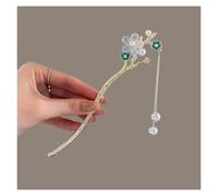 Bâtonnets à Cheveux Linglan Lot de 2 épingles à cheveux en forme U avec pompon et fleur, style ancien, disque perles d'imitation(Color 10)