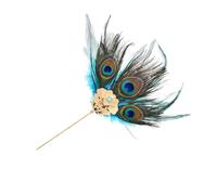 Bâtonnets à Cheveux Lot de 2 épingles à cheveux traditionnelles en forme d'éventail, plume paon, for femmes, alliage, accessoires for(Blue)