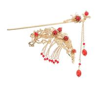 Bâtonnets à Cheveux Rétro Fleuris en Alliage, 2 Pièces Rouges | Style Ancien et Élégant, Usage Mariage ou Anniversaire, Confort au Porté, pour Mère et Épouse