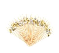 Bâtonnets Cocktail, 200pcs Bâtonnets Cocktail Bambou,Fruits Bâtons Bambou,Nourriture Signe de Fruits Cure-Dents Articles de Fête pour Gâteau Dessert Salade LégumeBrochette (OrPearl+Argent Pearl).