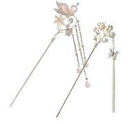 Bâtonnets de cheveux chinois, 2pcs en strass de nœuds fleur perle coiffes chinoises avec chaîne gland pour femmes.
