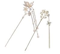 Bâtonnets de cheveux chinois, 2pcs en strass de nuisant fleur perle papillon chinois chauffe-cheveux avec chaîne gland pour les femmes