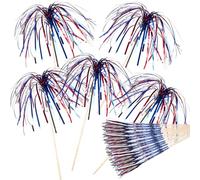 Bâtonnets de décoration de cupcakes - Décorations de boissons en feu d'artifice, cure-dents fantaisie pour décorations patriotiques de cuisine, maison, 4 juillet