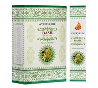 Bâtonnets d'encens ayurvédiques au Basilic Masala - 12 x 15 bâtonnets | Parfum d'herbes médicinales Agarbatti roulé à la Main pour la prière, la méditation | avec Kajal Sticker Floral