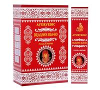 Bâtonnets d'encens ayurvédiques Dragon Blood Masala - 12 x 15 bâtonnets | Puissant nettoyant et Protecteur roulé à la Main, Naturel, aromatique | avec Kajal Sticker Floral et dévotionnel