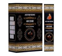 Bâtonnets d'encens ayurvédiques Oudh Masala - 12 x 15 bâtonnets | Agarbatti roulé à la Main au Parfum d'oudh | Idéal pour la puja, Le Yoga, la méditation | avec Kajal Sticker