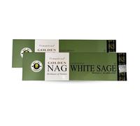 Bâtonnets d'encens Vijayshree Golden Nag Sauge Blanche - 200 g - 10 Paquets de 20 g (140-180 bâtonnets) - Aromathérapie - Méditation - Yoga - Emballage écologique