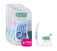 Bâtonnets interdentaires GUM SOFT-PICKS PRO | forme incurvée pour un accès facile aux zones difficiles d'accès | action douce pour les gencives sensibles | [S - 3x60] (+1 bonus offert)