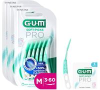 Bâtonnets Interdentaires ® Soft-Picks® Pro Forme Incurvée Pour Un Accès Facile Aux Zones Difficiles D'accès Action Douce Pour Les Gencives Sensibles [M - 3x60] (+1 Bonus Offert)