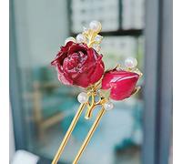 Bâtons à cheveux, épingle à cheveux en forme de U de style japonais, deux vraies roses, décoration de cheveux, épingles à cheveux en métal, style ethnique, fourchettes à cheveux, 2 griffes, épingles à