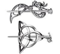 Bâtons à cheveux Vintage Viking nœud Dragon et Triangle, pince à cheveux rétro en alliage d'argent en métal pour fêtes et célébrations 2 pièces