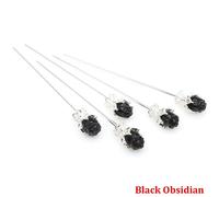 Bâtons De Cheveux Roses Vintage Pour Femmes,Disque De Fleur Simple Rétro,Baguettes,Épingles À Cheveux,Coiffure,Accessoires De Bijoux En Cristal - Type Black Obsidian-20 Pcs