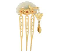 bâtons de cheveux vintage Peigne à cheveux en jade, épingle à cheveux en argent sterling S925, tourtereaux ornés Ruyi bâtons de cheveux avec gland,(Color:Gold)