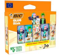 Bâtons de colle BIC 8 g motifs manga, formule composée à 95 % d’ingrédients naturels en tube rotatif pour les travaux manuels - 3 motifs manga, boîte de 6
