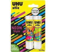 UHU Stic - Bâtons de colle sans solvants, édition Limitée Néon, blanche, lot 2 stics de 21g