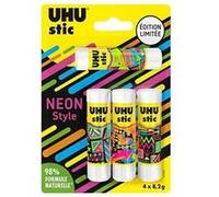 Bâtons de colle blanche - UHU - Lot de 4 tubes de 8,2g - Néon style