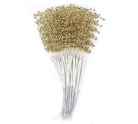Bâtons de perles, 100 tiges de perles sur tiges de fil, perles de tige de fleur faites à la main, mini bâtons de fausses perles, bouquet de perles de mariage, décoration de (Gold)