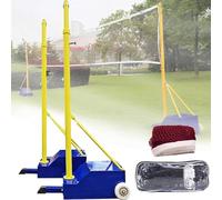 Bâtons de volley-ball et badminton robustes 2 en 1 pour jardin, réglable, 4 hauteurs de 1,6 m à 1,9 m, mobiles, avec roues, poteau de volleyball extérieur avec filet de volley-ball/filet de badminton