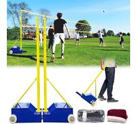 Bâtons de volleyball et badminton robustes avec roues, hauteur réglable de 1,6 m à 2,1 m, avec filet de volley-ball, idéal pour l'intérieur et l'extérieur, parfait pour les écoles, les parcs, les