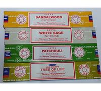 Bâtons d'encens Satya Lot de 4 --Arbre de vie, Patchouli, bois de santal, Blanc Sage par Sterling Effectz