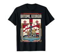 Batoumi Drapeau Géorgie Skyline Vintage Voyage Landmark Design T-Shirt